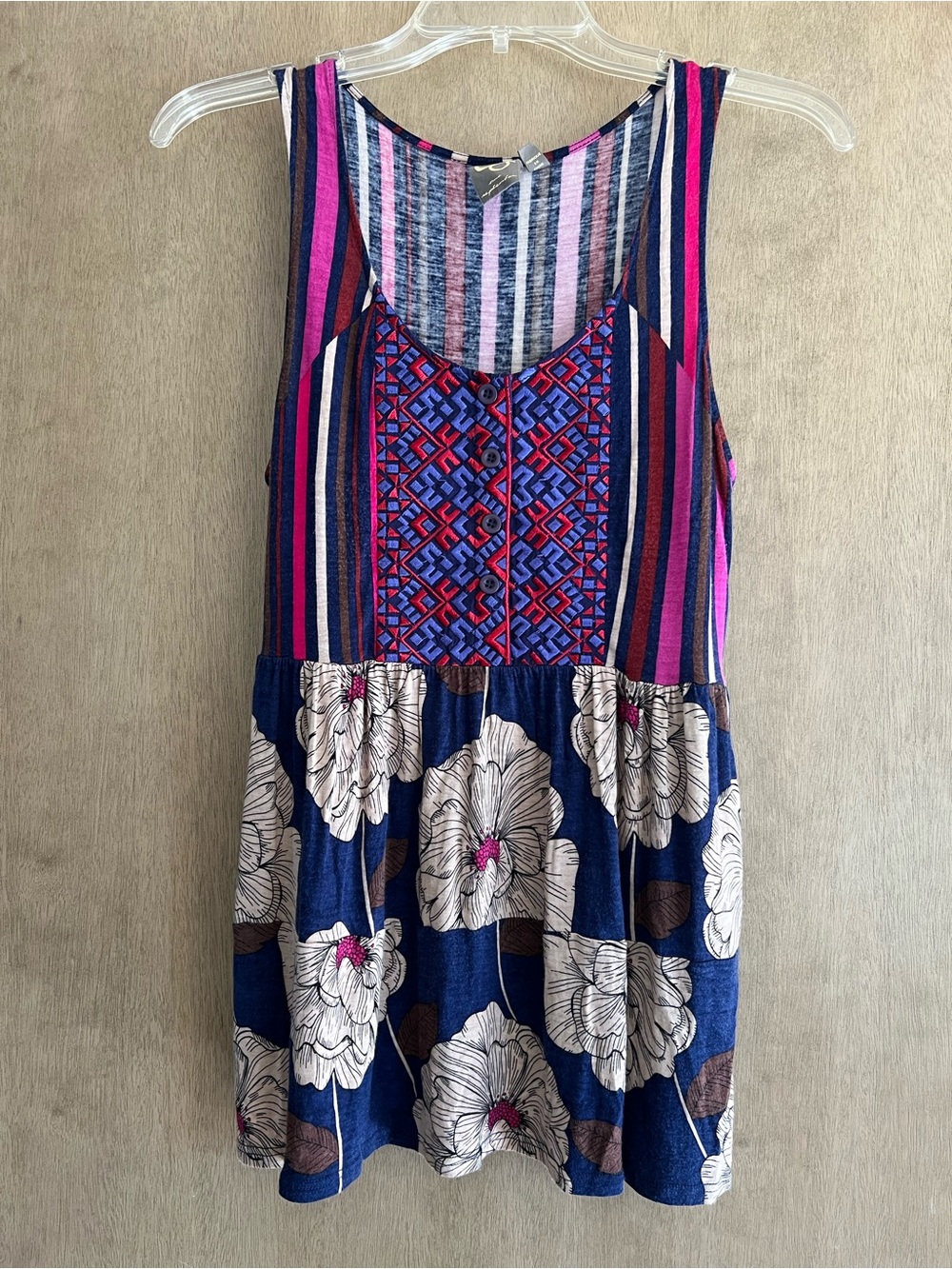 One September x Anthropologie Sleeveless Embroidered Top - Floral & Stripe